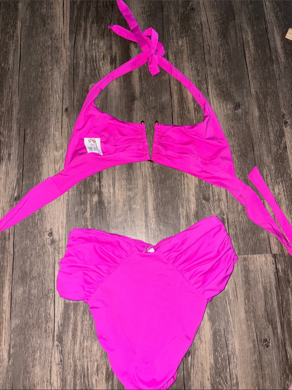 BECCA Vibrant Fuchsia Swim Top with Gold Accents top small / bottom medium - Picture 4 of 6